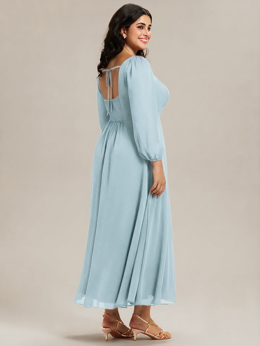 Plus Size See-through Chiffon Lantern Sleeve Wedding Guest Dress #color_Sky Blue