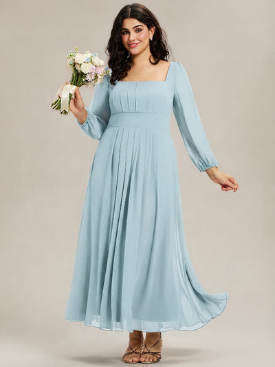 Plus Size See-through Chiffon Lantern Sleeve Wedding Guest Dress #color_Sky Blue