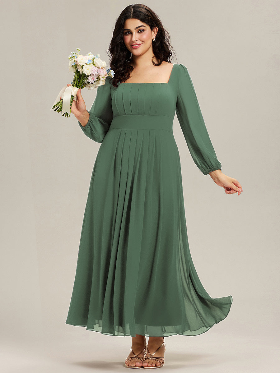 Plus Size See-through Chiffon Lantern Sleeve Wedding Guest Dress #color_Eucalyptus