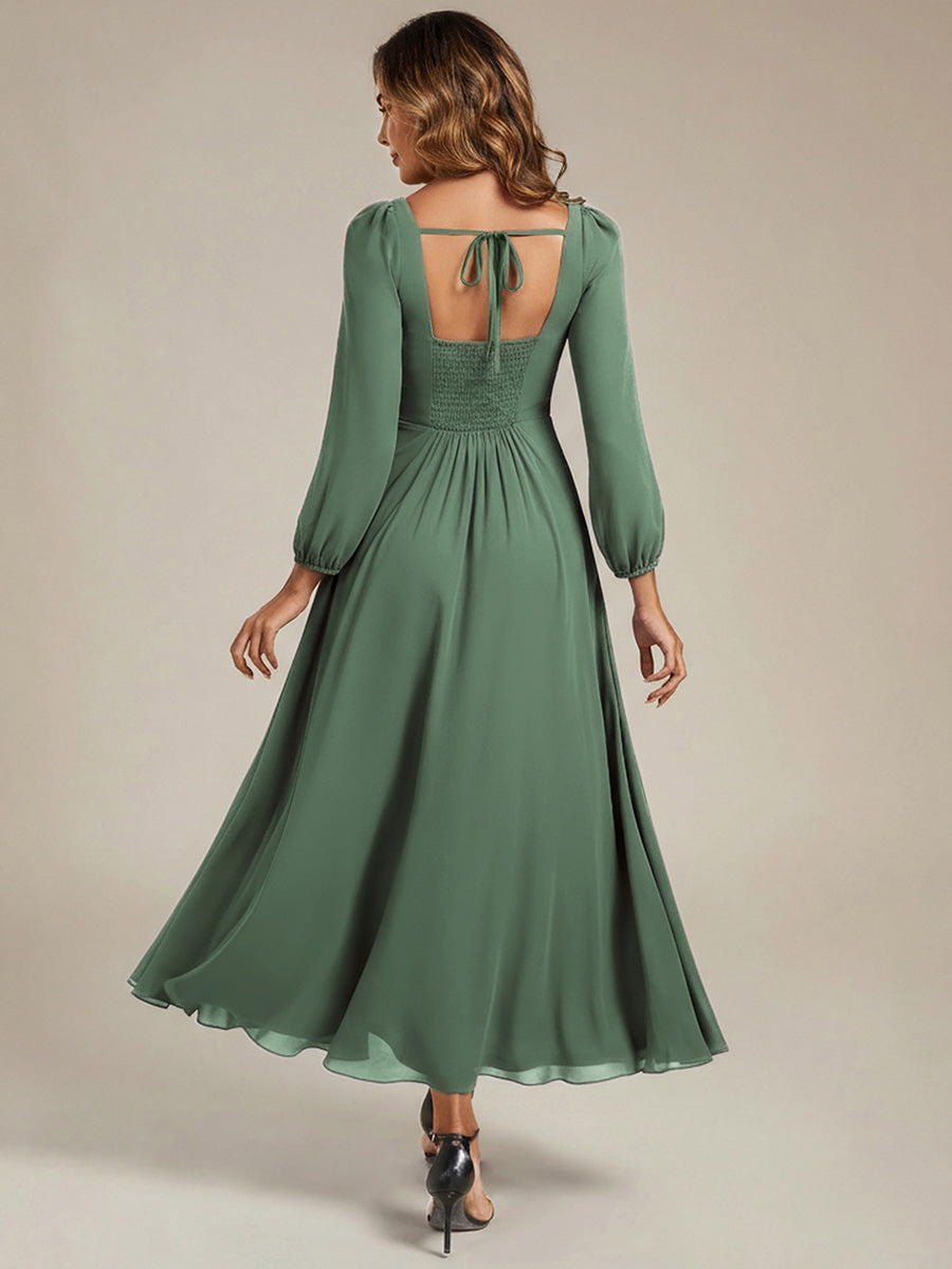 See-through Chiffon Lantern Sleeve Bridesmaid Dress #color_Eucalyptus