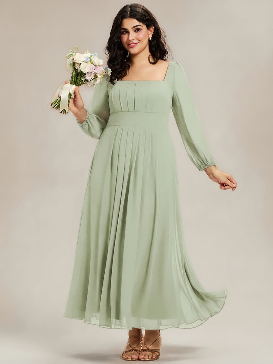 See-through Chiffon Lantern Sleeve Bridesmaid Dress #color_Mint Green