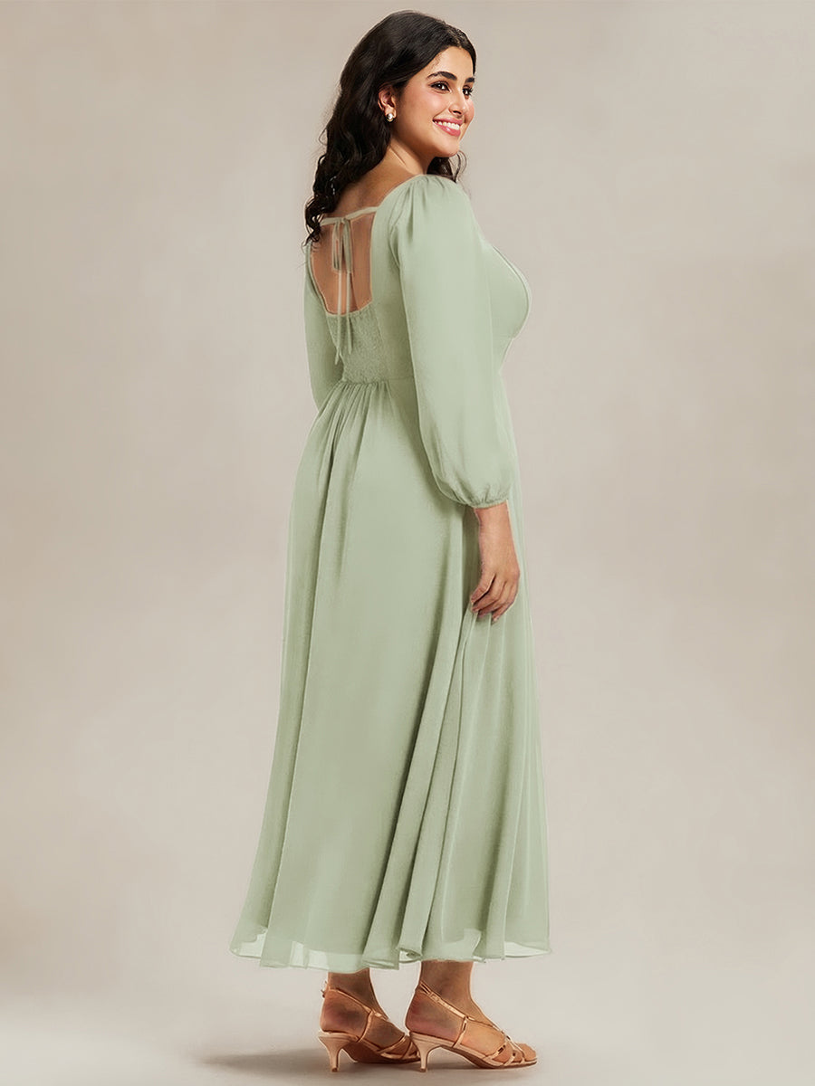 See-through Chiffon Lantern Sleeve Bridesmaid Dress #color_Mint Green