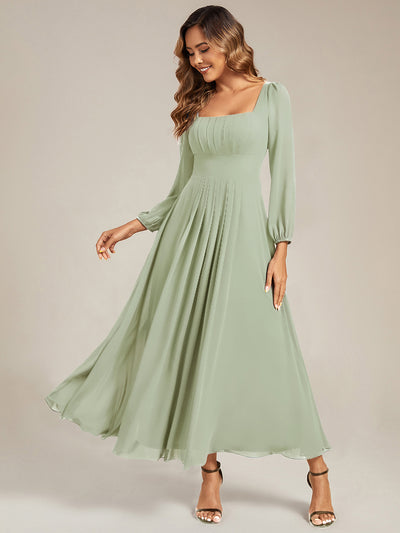See-through Chiffon Lantern Sleeve Bridesmaid Dress #color_Mint Green