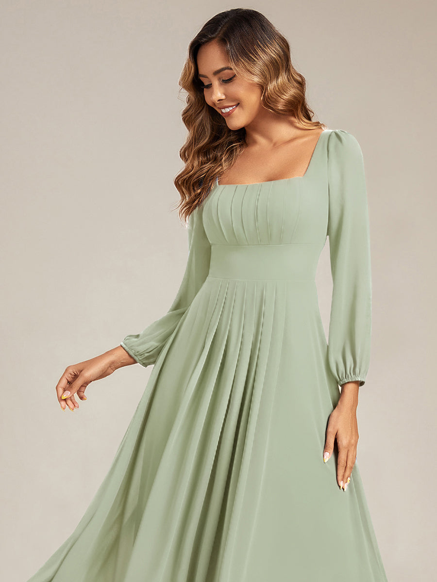 See-through Chiffon Lantern Sleeve Bridesmaid Dress #color_Mint Green