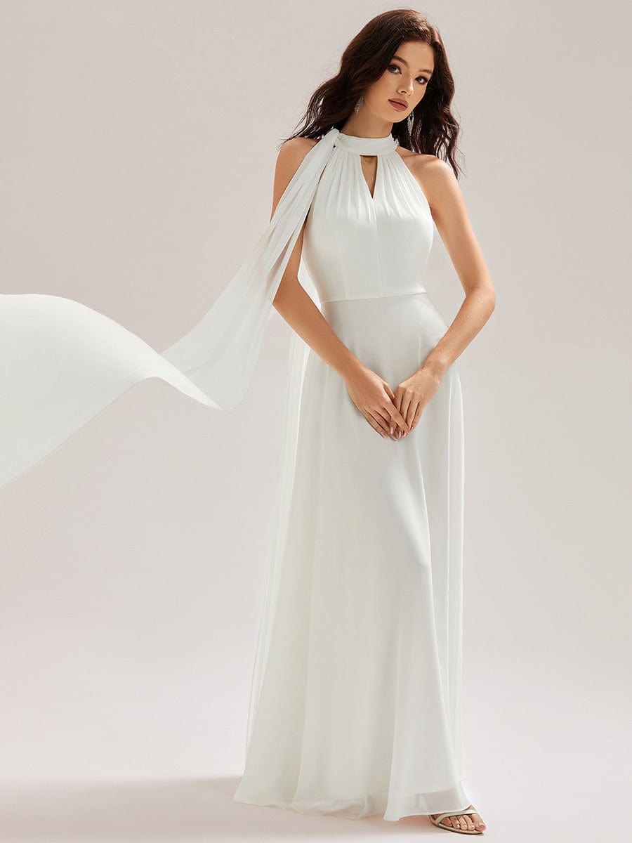 Cut-Out Chiffon Flowy Ribbons Dress #color_White