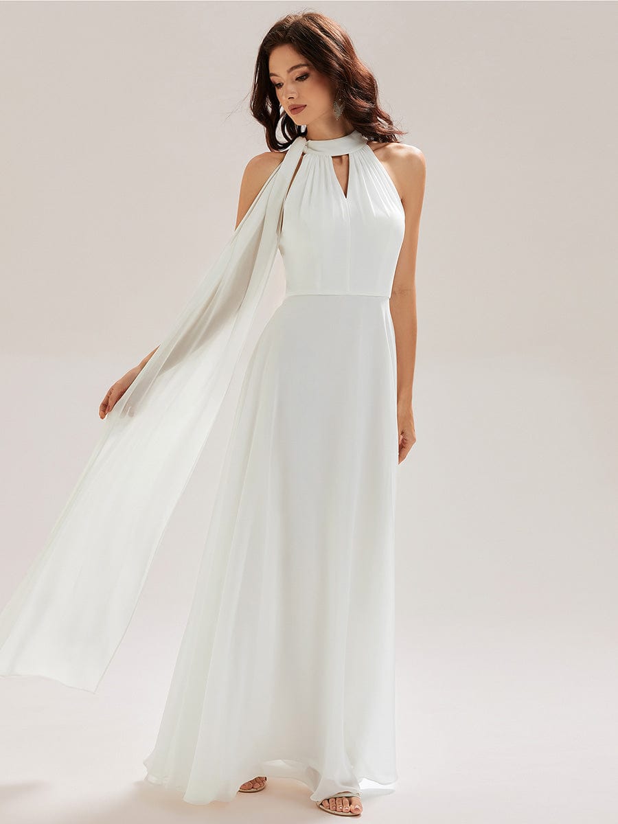 Cut-Out Chiffon Flowy Ribbons Dress #color_White