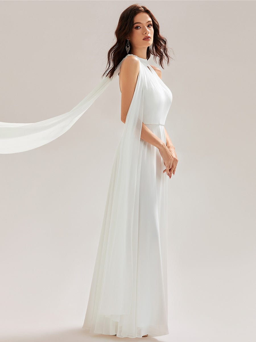 Cut-Out Chiffon Flowy Ribbons Dress #color_White