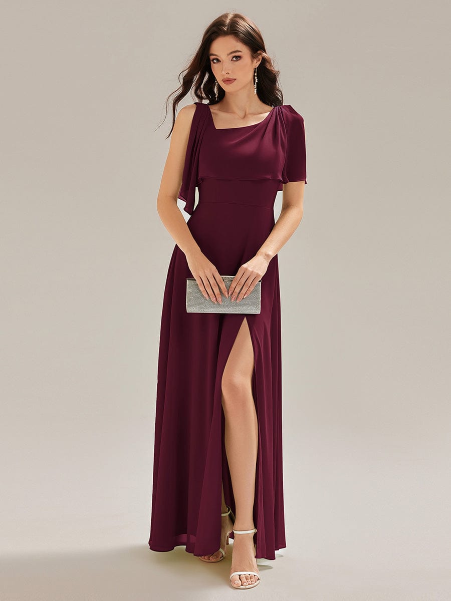 Thigh-High Slit Chiffon Sleeveless Maxi Dress #color_Burgundy