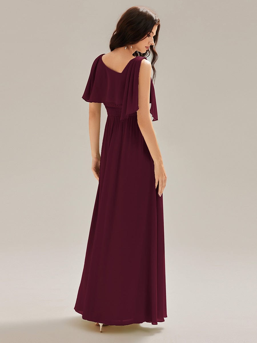 Thigh-High Slit Chiffon Sleeveless Maxi Dress #color_Burgundy