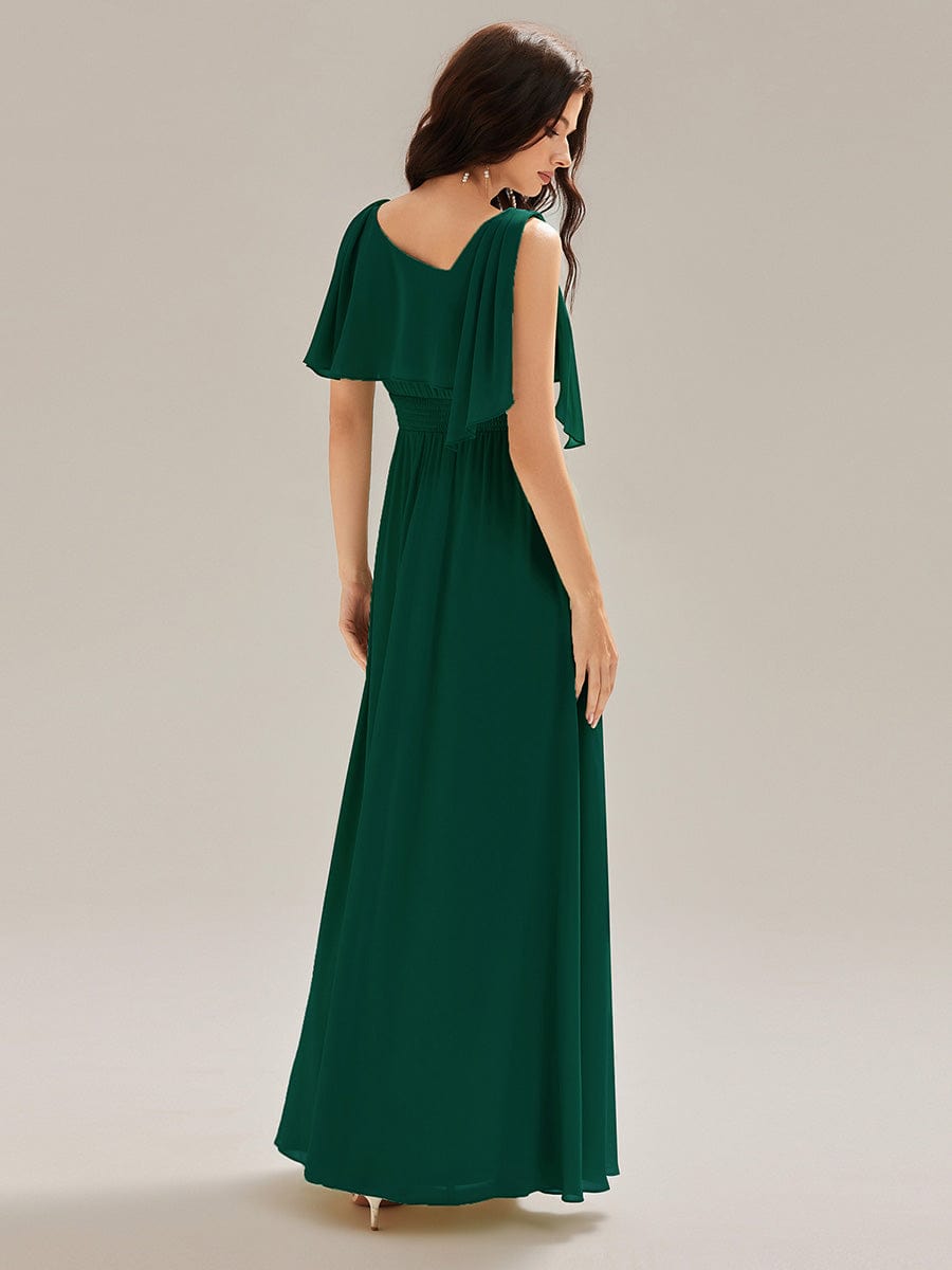 Thigh-High Slit Chiffon Sleeveless Maxi Dress #color_Dark Green