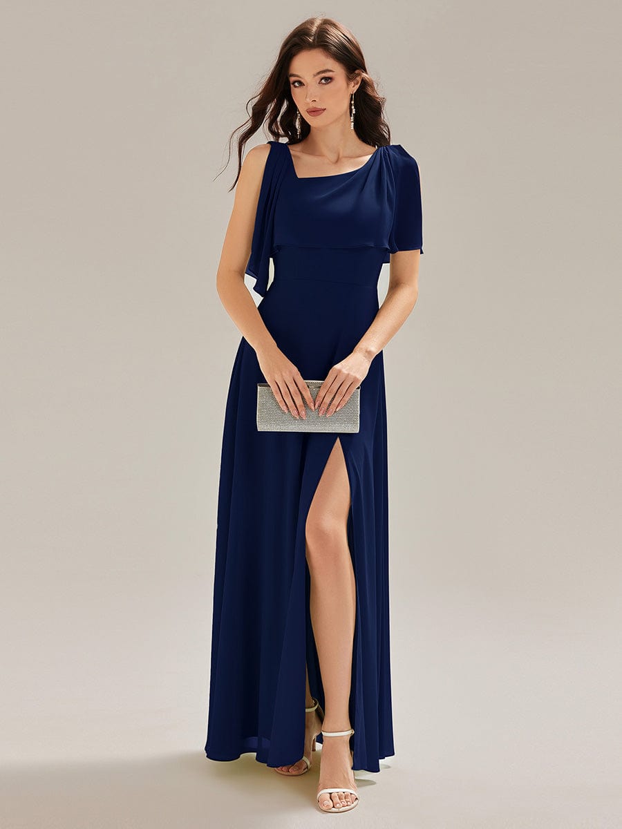 Thigh-High Slit Chiffon Sleeveless Maxi Dress #color_Navy Blue