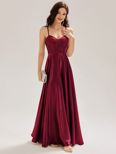 Satin Sleeveless A-Line Maxi Dress #color_Burgundy