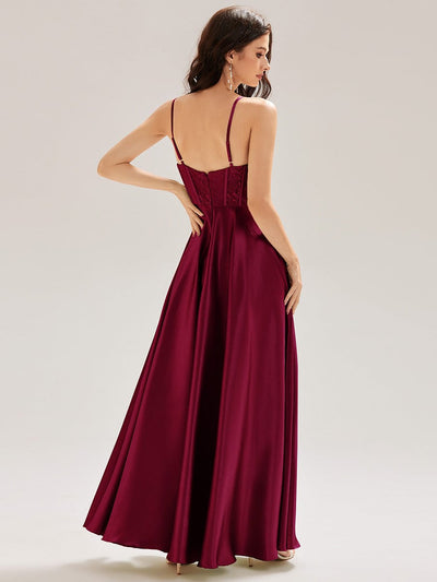 Satin Sleeveless A-Line Maxi Dress #color_Burgundy