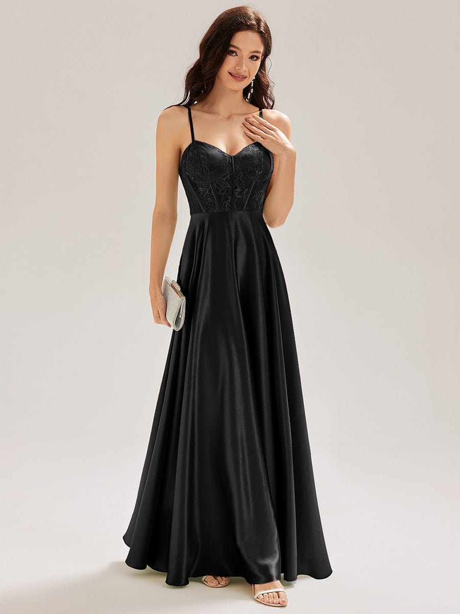 Satin Sleeveless A-Line Maxi Dress #color_Black