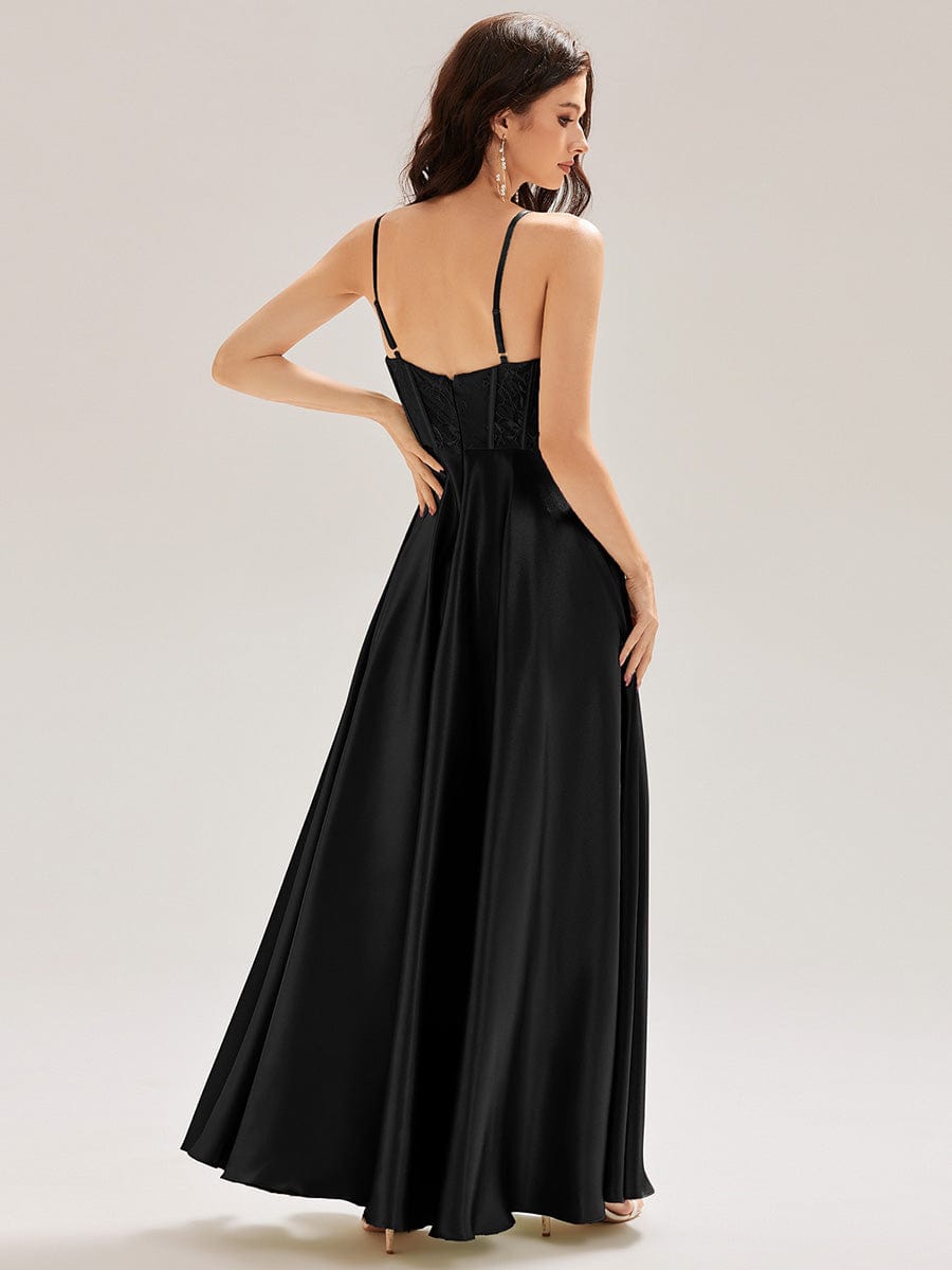 Satin Sleeveless A-Line Maxi Dress #color_Black