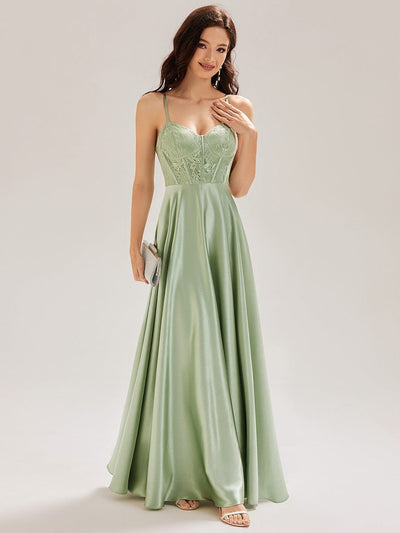 Satin Sleeveless A-Line Maxi Dress #color_Mint Green