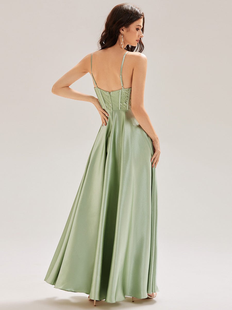 Satin Sleeveless A-Line Maxi Dress #color_Mint Green