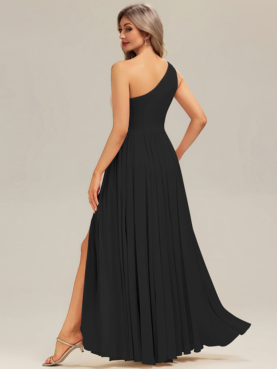 Thigh-High Slit Chiffon Sleeveless Bridesmaid Dress