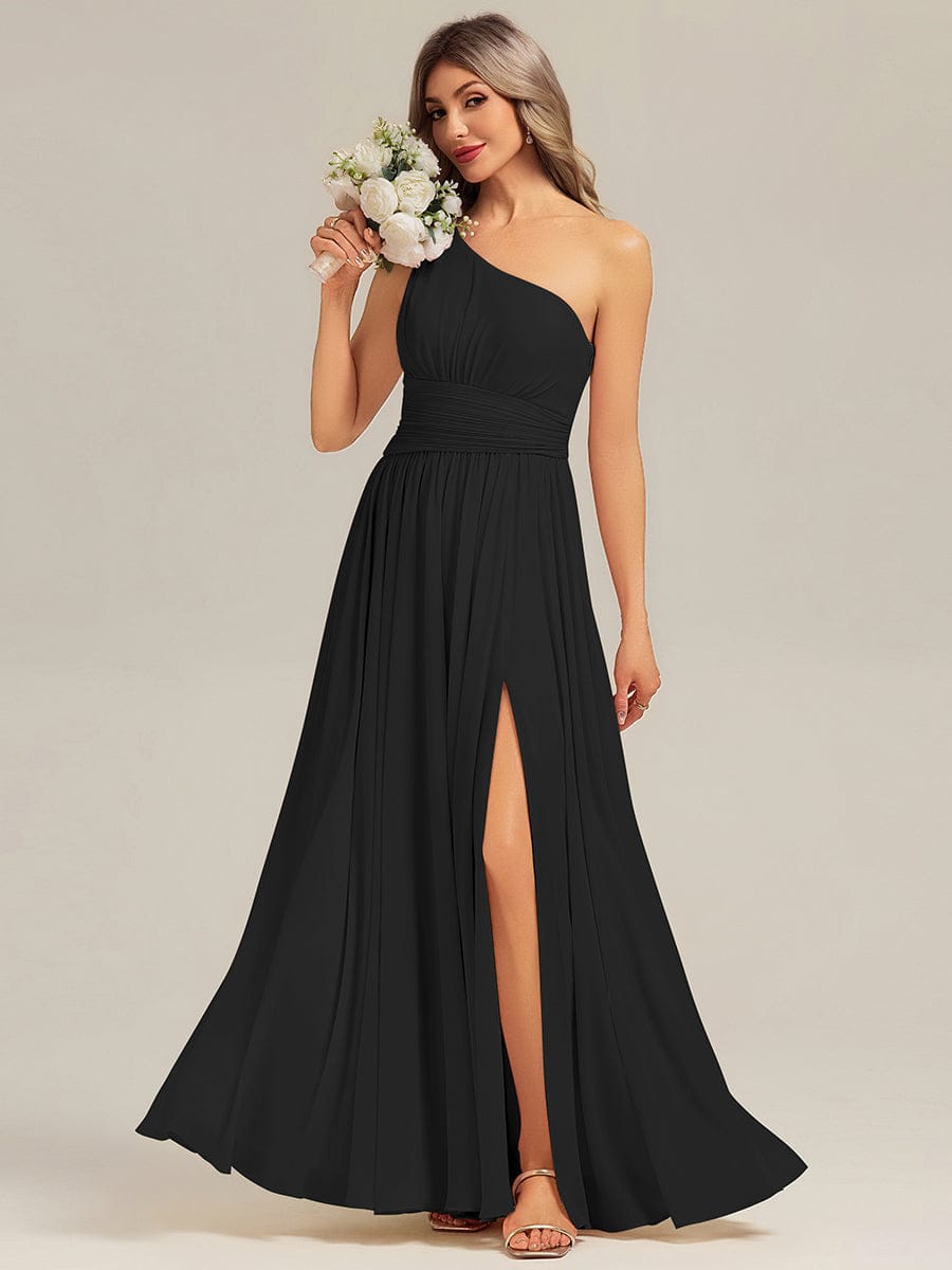 black chiffon one shoulder dress Grace Scuba Crepe and Chiffon One Shoulder Shash Dress