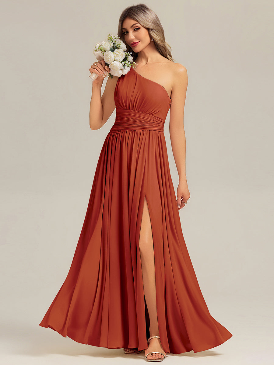 Thigh-High Slit Chiffon Sleeveless Bridesmaid Dress