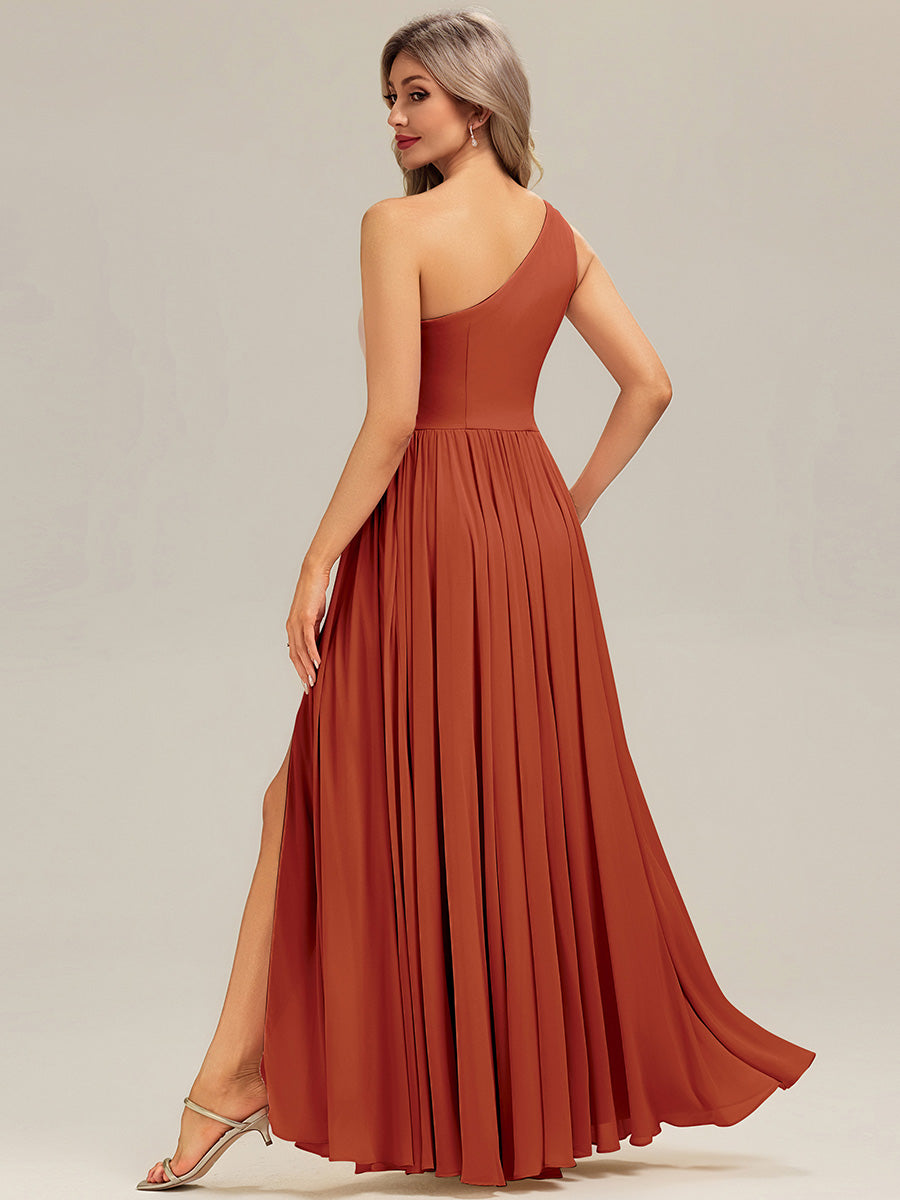 Thigh-High Slit Chiffon Sleeveless Bridesmaid Dress