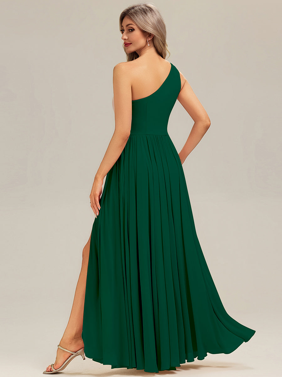Thigh-High Slit Chiffon Sleeveless Bridesmaid Dress