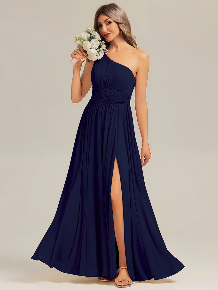 Thigh-High Slit Chiffon Sleeveless Bridesmaid Dress