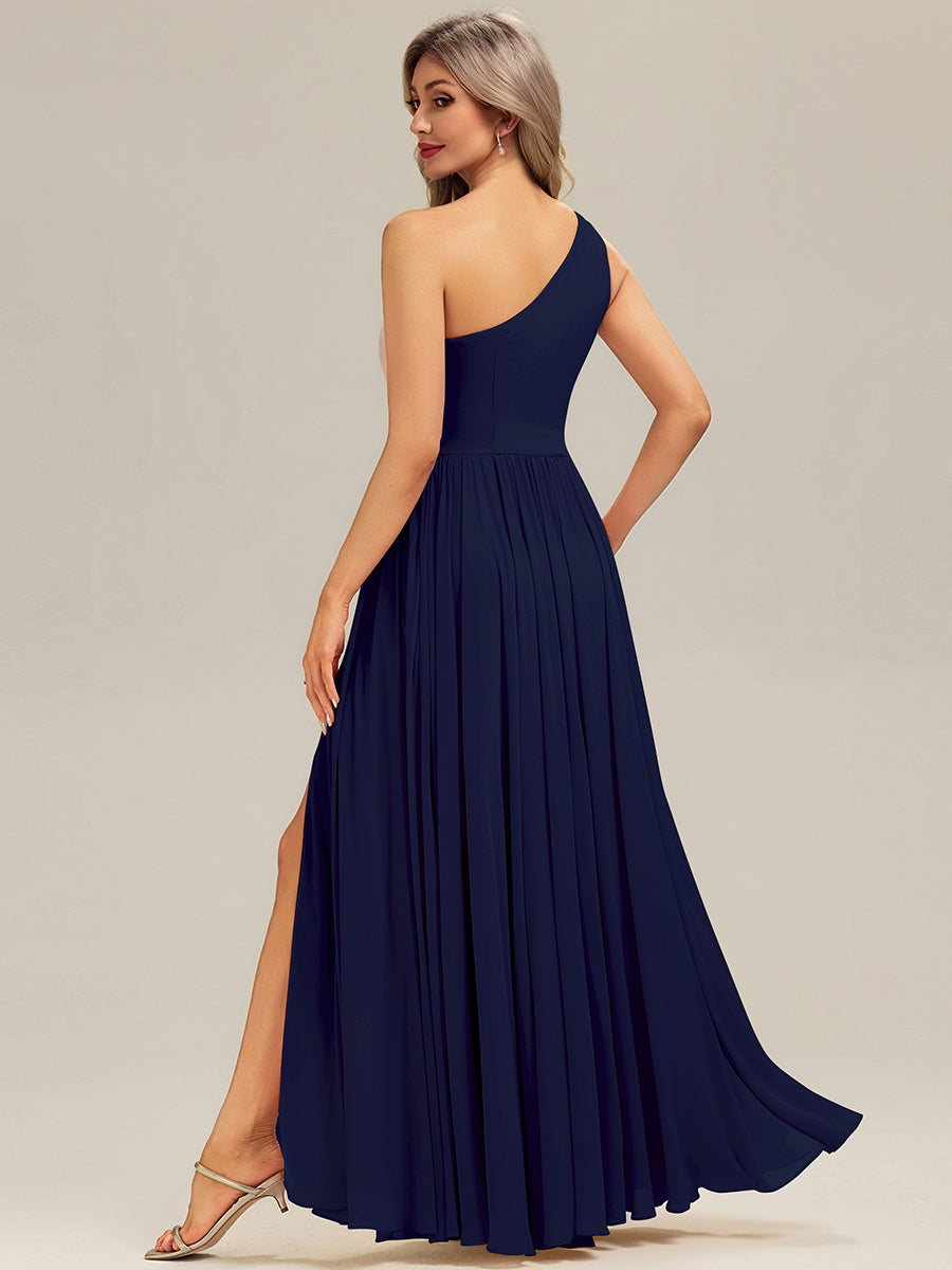 Thigh-High Slit Chiffon Sleeveless Bridesmaid Dress