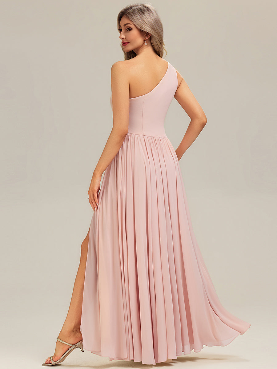 Thigh-High Slit Chiffon Sleeveless Bridesmaid Dress