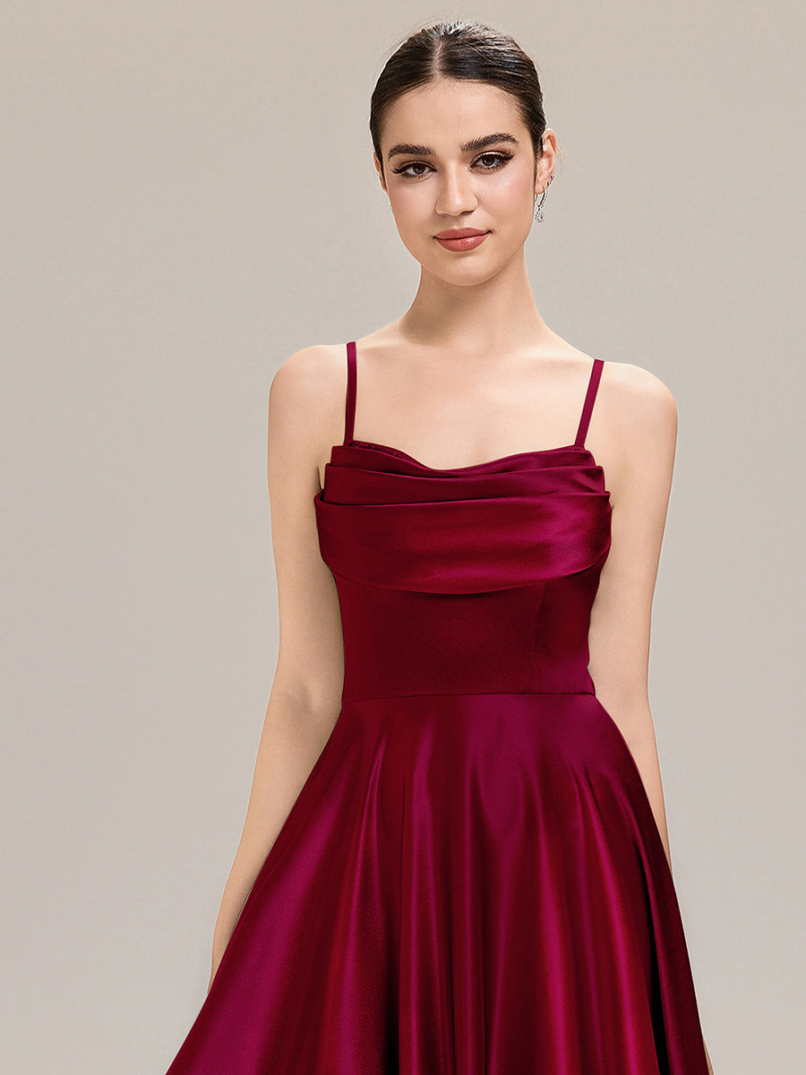 Rhinestone Embellished Satin Sleeveless Bridesmaid Dress #color_Burgundy
