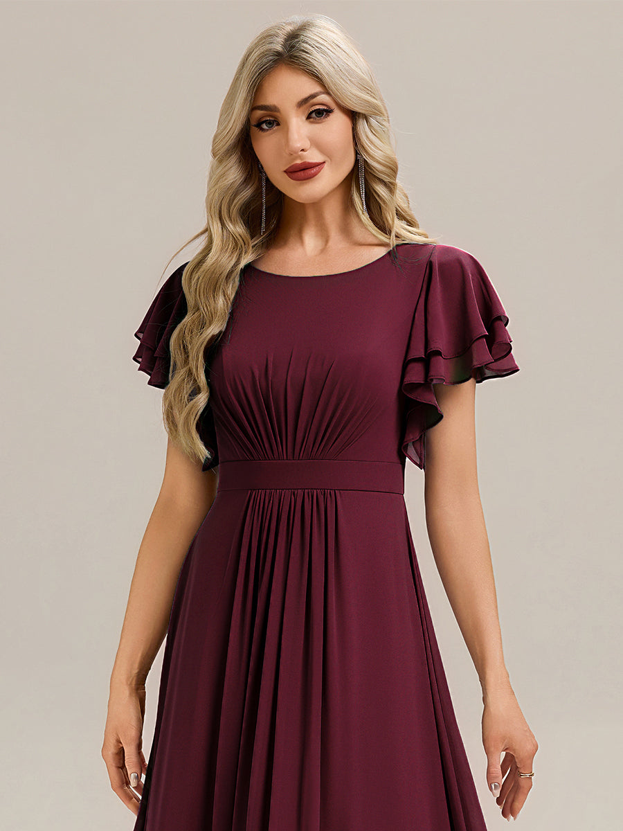 Ruffled Chiffon Ruffle Sleeve Bridesmaid Dress #color_Burgundy