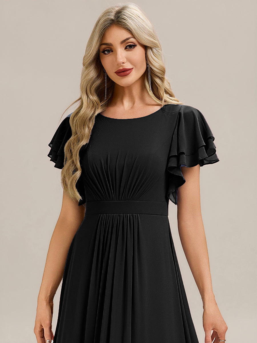 Ruffled Chiffon Ruffle Sleeve Bridesmaid Dress #color_Black