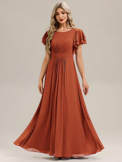 Ruffled Chiffon Ruffle Sleeve Bridesmaid Dress #color_Burnt Orange