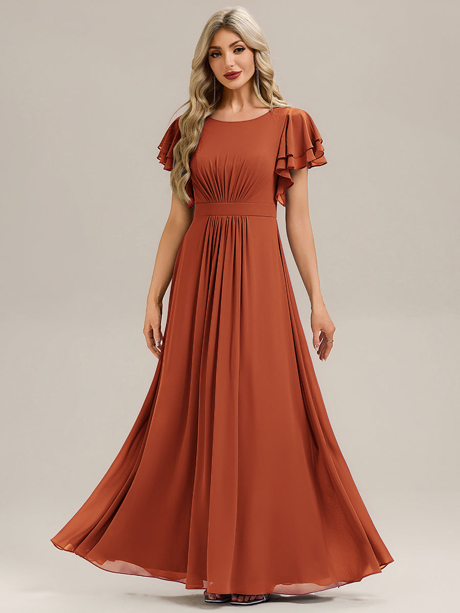 Ruffled Chiffon Ruffle Sleeve Bridesmaid Dress #color_Burnt Orange