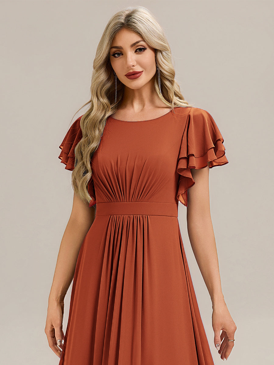 Ruffled Chiffon Ruffle Sleeve Bridesmaid Dress #color_Burnt Orange