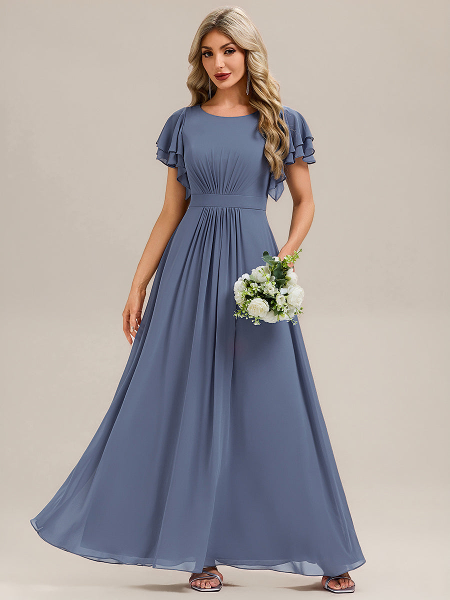 Ruffled Chiffon Ruffle Sleeve Bridesmaid Dress