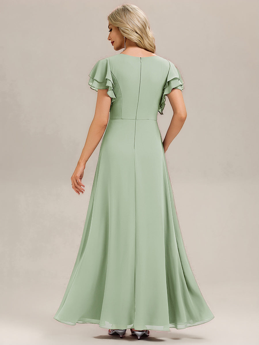 Ruffled Chiffon Ruffle Sleeve Bridesmaid Dress