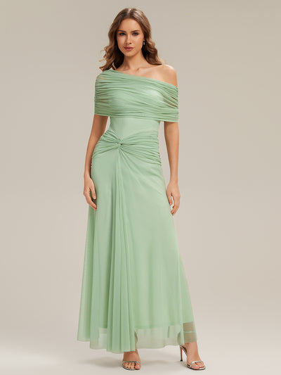 Tulle Off-the-shoulder Sleeve Bodycon Bridesmaid Dress