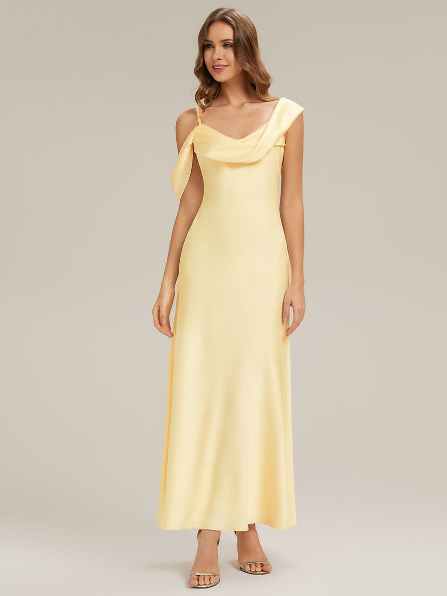 Cowl Neck Satin Drop Shoulder Sleeve Bridesmaid Dress #color_Yellow