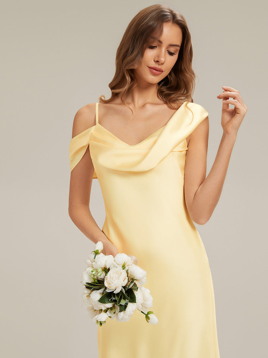 Cowl Neck Satin Drop Shoulder Sleeve Bridesmaid Dress #color_Yellow
