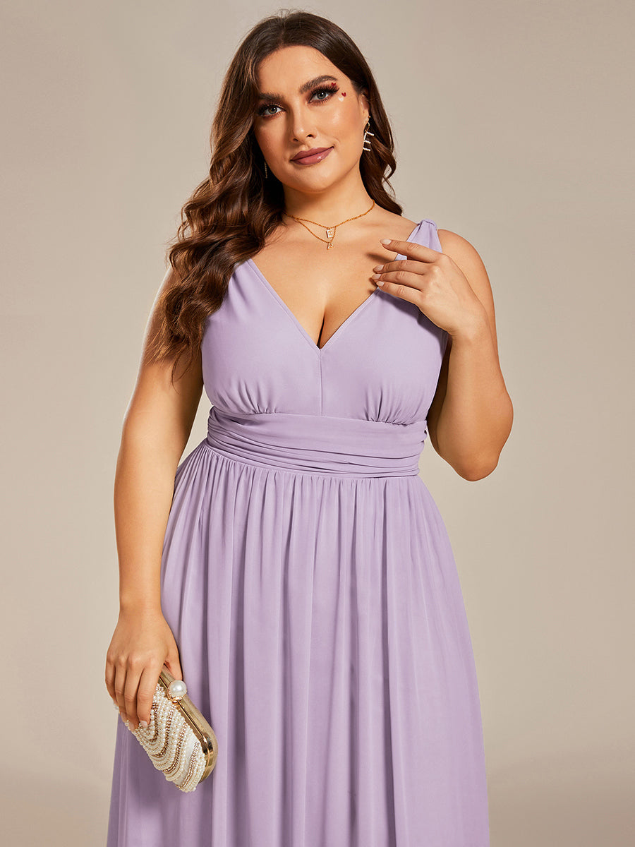 Chiffon Empire Waist Sleeveless Pleated V-neck Bridesmaid Dress #color_Frosted Lilac