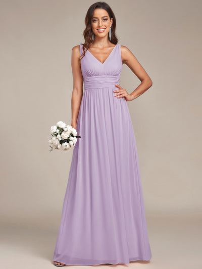 ever HUSH|Chiffon Empire Waist Sleeveless Pleated V-neck Bridesmaid Dress