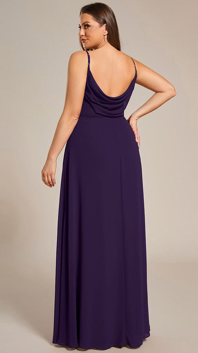 Plus Size Draped Back Criss-Cross Chiffon A-Line Dress #color_Dark Purple