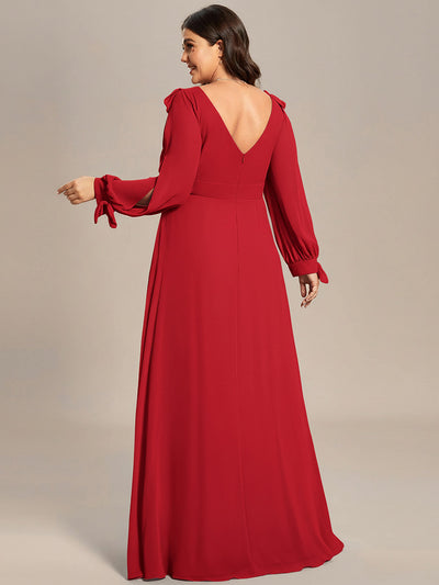 Plus Size Open Lantern Sleeve A-Line Bridesmaid Dress #color_Red