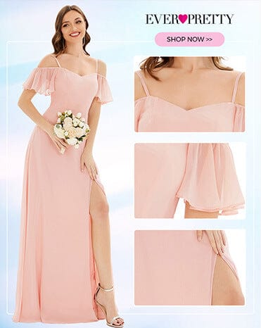 Chiffon Off-The-Shoulder Side Slit Bridesmaid Dress with sleeves