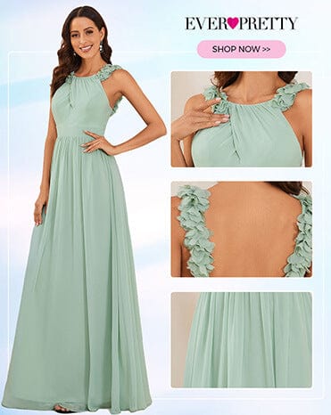 Floral Applique Sleeveless Pleated Chiffon Bridesmaid Dress