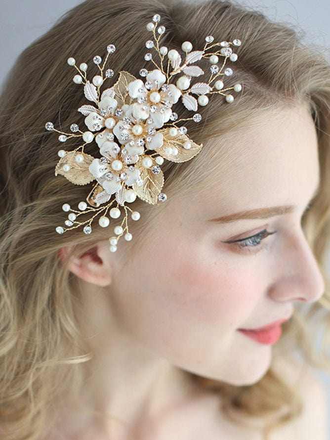 Delicate Handmade Floral Decoration Headwear Pearl Hairpin #color_Gold