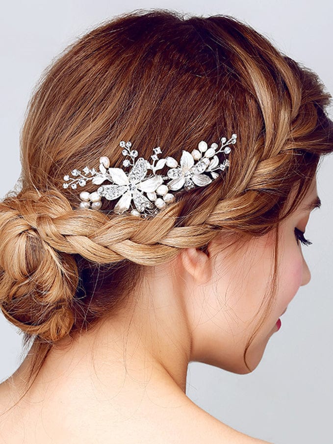 Elegant Handmade Hair Accessories Pearl Rhinestone Hair Comb #color_White