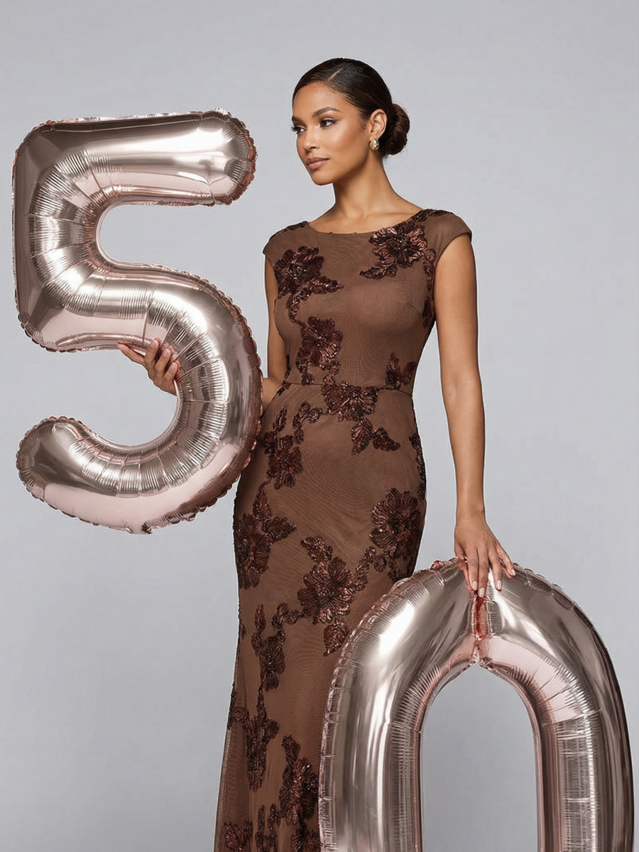 Jacquard bodycon Mermaid Evening Dress #color_Brown