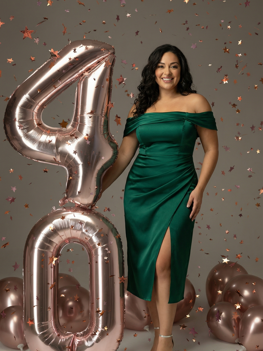 Plus Size Slit Satin Wedding Guest Dress #color_Dark Green